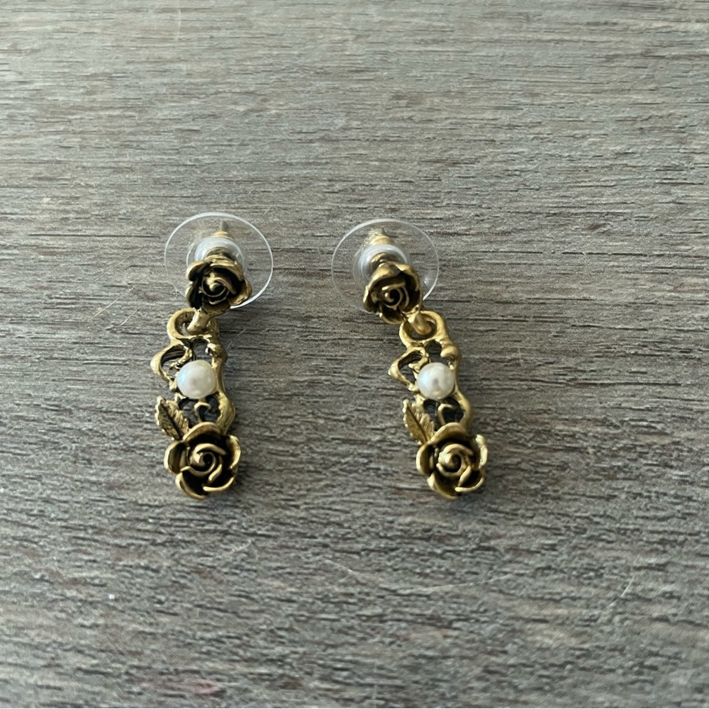 Elegant Gold Rose Drop Earrings